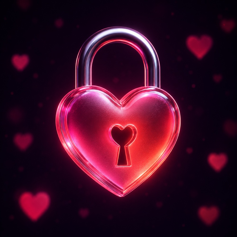 Private 1v1 video chat on Joi 1v1, symbolized by a glowing heart-shaped lock